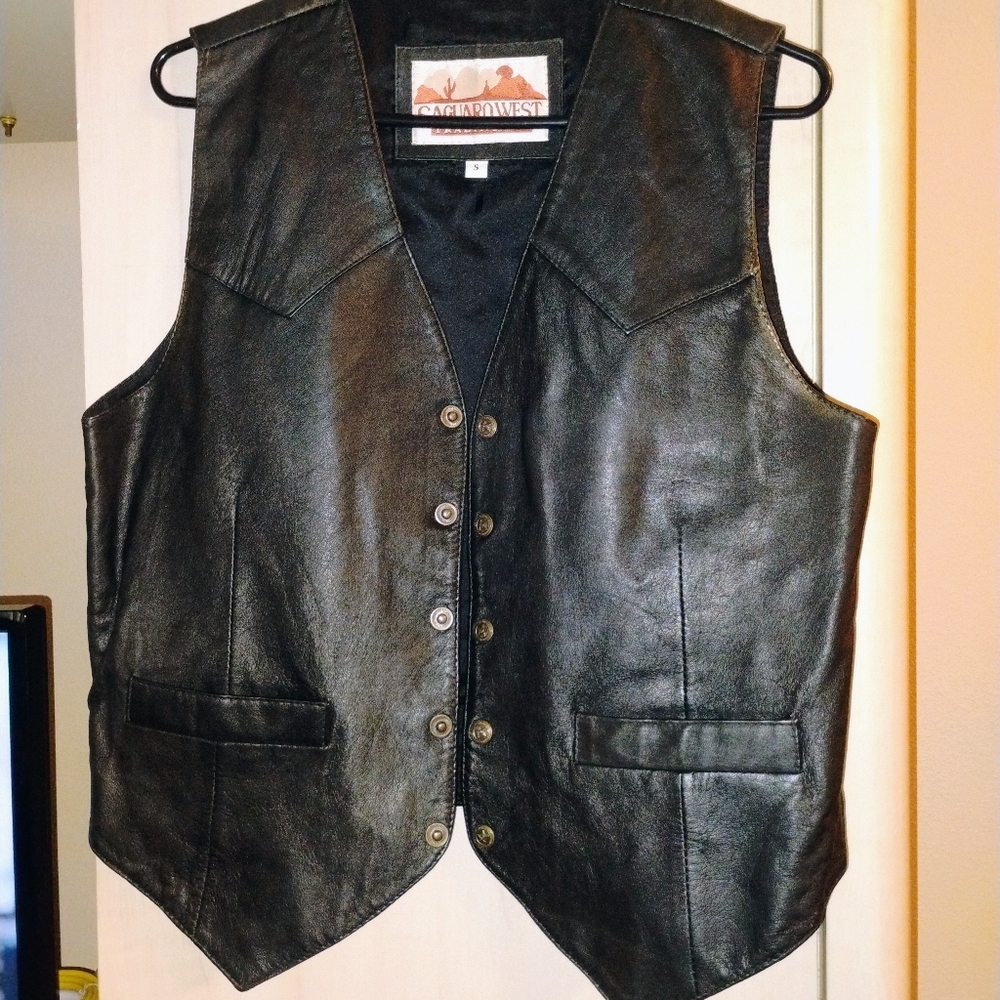 MEN'S RODEO SMALL BLACK GENUINE LEATHER SAGUAROWEST VEST WESTERN